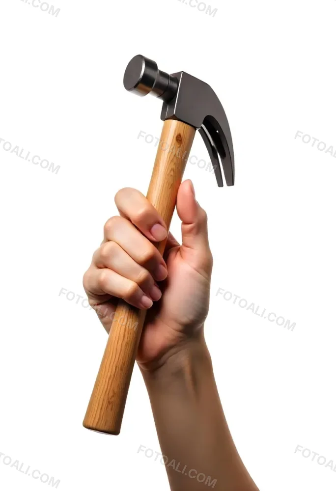 A Fair Skin Hand Holding A Hammer With A Wooden Handle White Background 16 Acd1