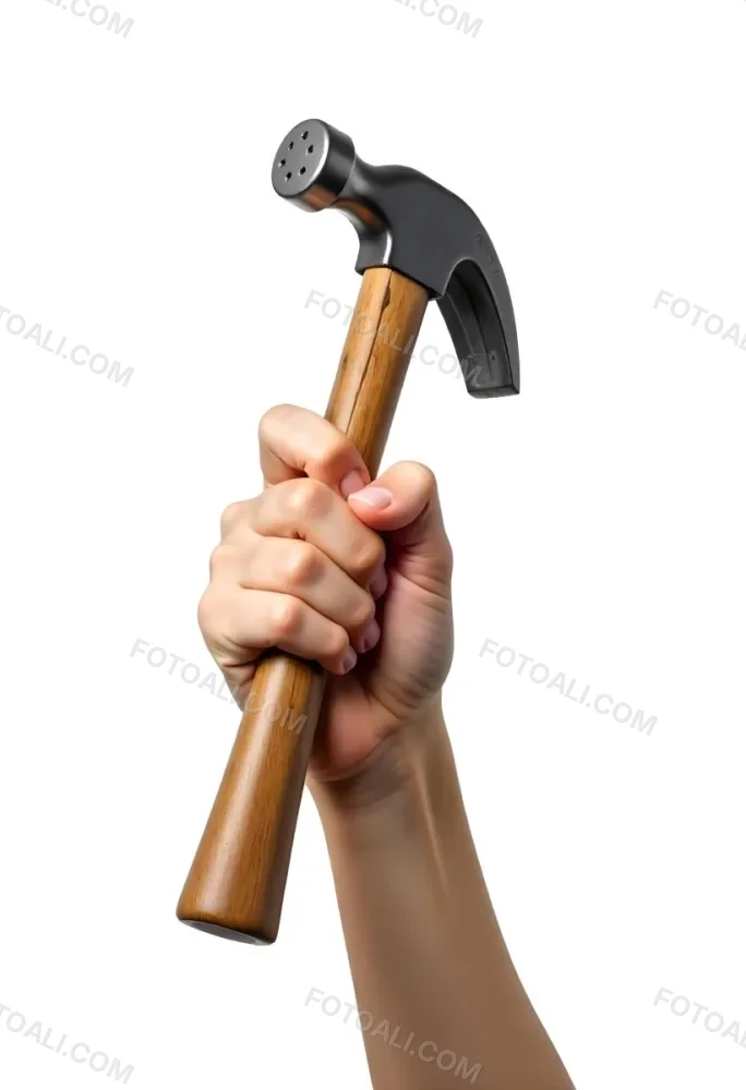 A Fair Skin Hand Holding A Hammer With A Wooden Handle White Background 2 3805