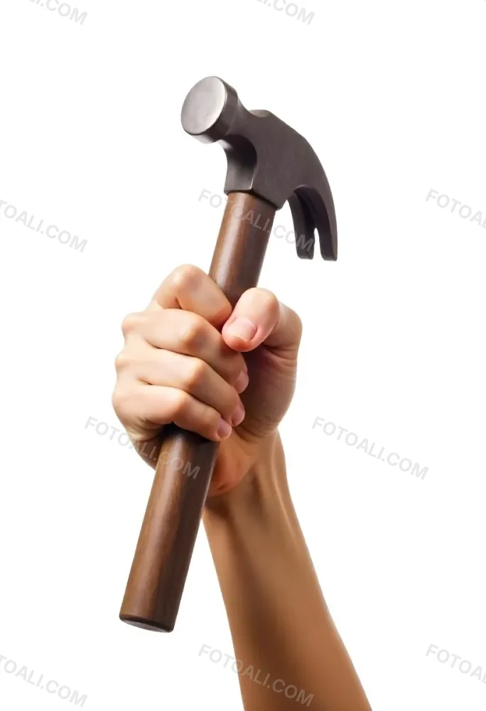 A Fair Skin Hand Holding A Hammer With A Wooden Handle White Background 28 Da79