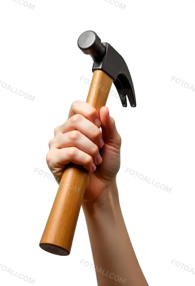 A Fair Skin Hand Holding A Hammer With A Wooden Handle White Background 3 69ff