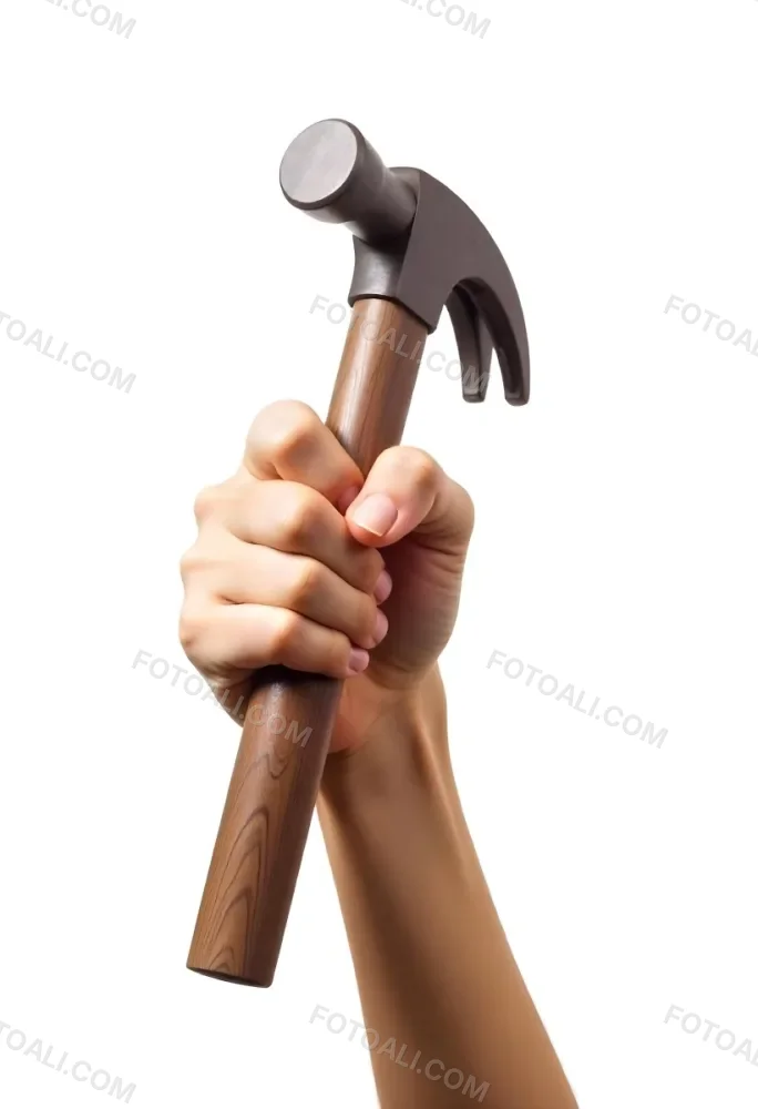 A Fair Skin Hand Holding A Hammer With A Wooden Handle White Background 30 D078