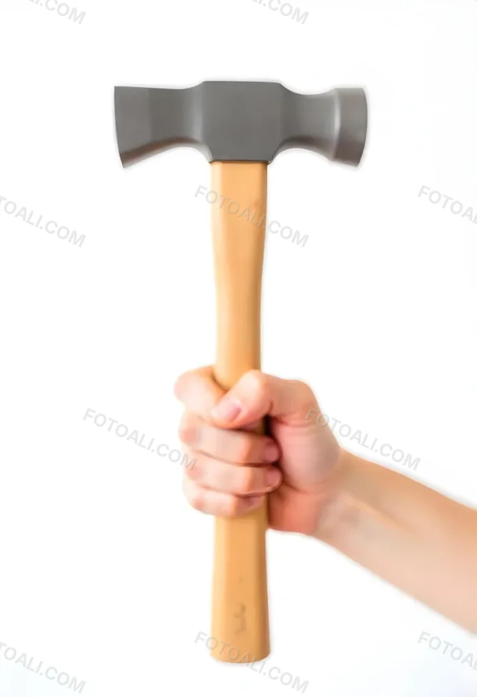 A Fair Skin Hand Holding A Hammer With A Wooden Handle White Background 32 25e1