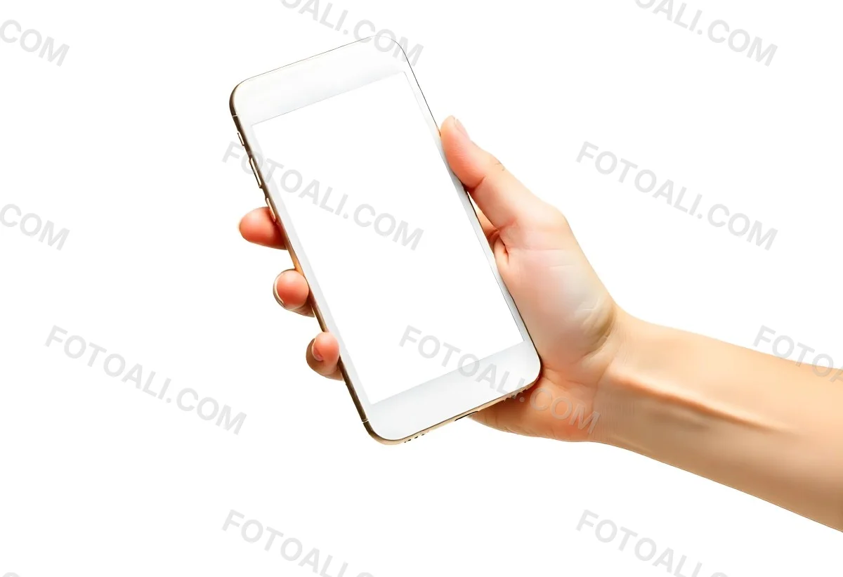 A Fair Skinned Hand Holding A White Smartphone With A Blank Black Screen Isolated On A Black Background 17 D81c