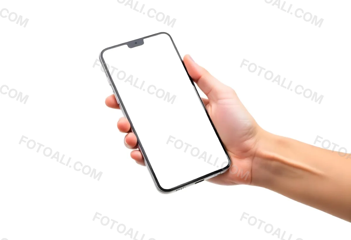 A Fair Skinned Hand Holding A White Smartphone With A Blank Black Screen Isolated On A Black Background 19 Ada9