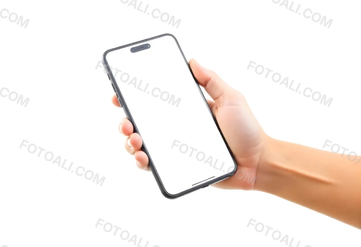 A Fair Skinned Hand Holding A White Smartphone With A Blank Black Screen Isolated On A Black Background 20 6f1e