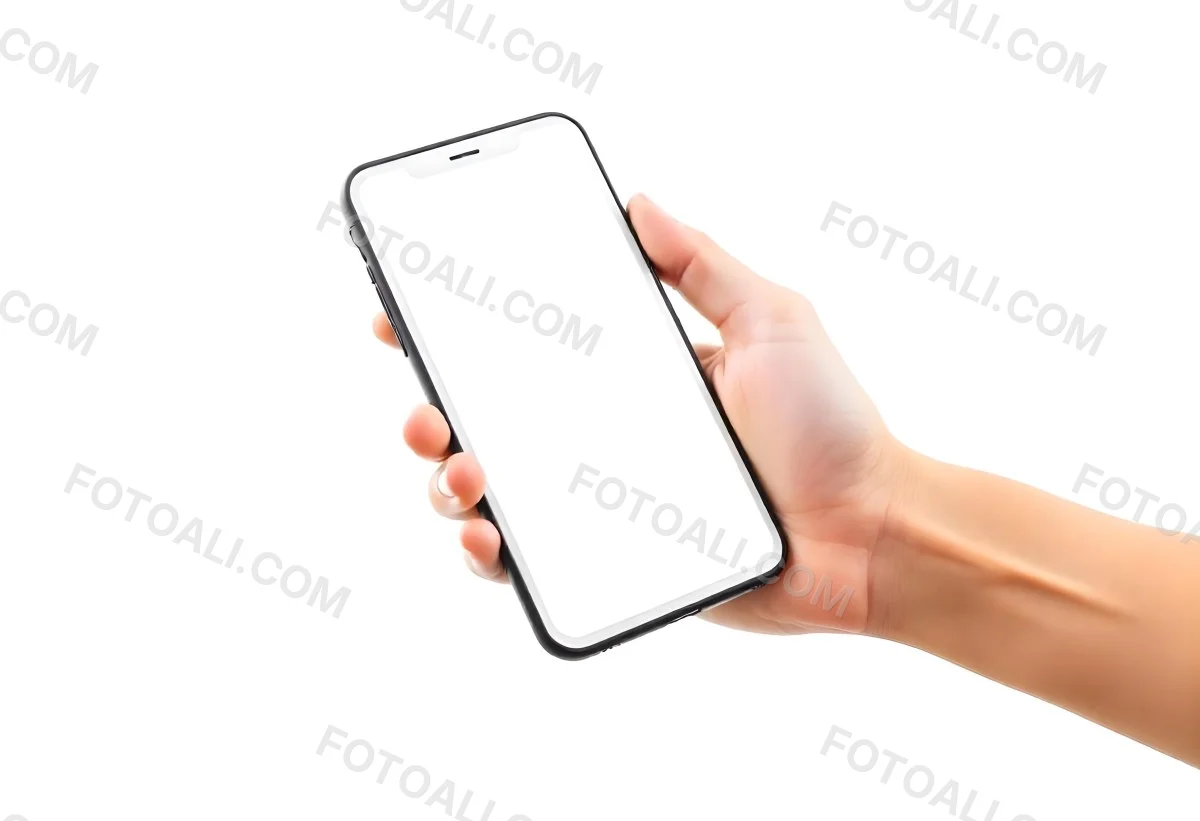 A Fair Skinned Hand Holding A White Smartphone With A Blank Black Screen Isolated On A Black Background 21 C7dd