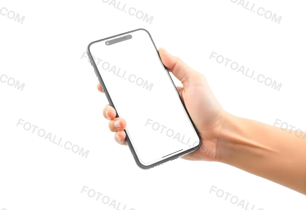 A Fair Skinned Hand Holding A White Smartphone With A Blank Black Screen Isolated On A Black Background 23 D4cd