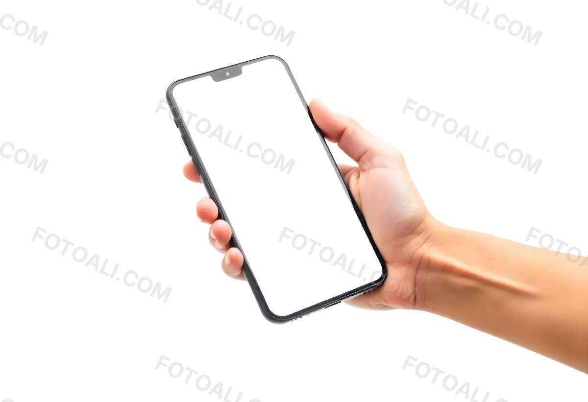 A Fair Skinned Hand Holding A White Smartphone With A Blank Black Screen Isolated On A Black Background 27 3c50