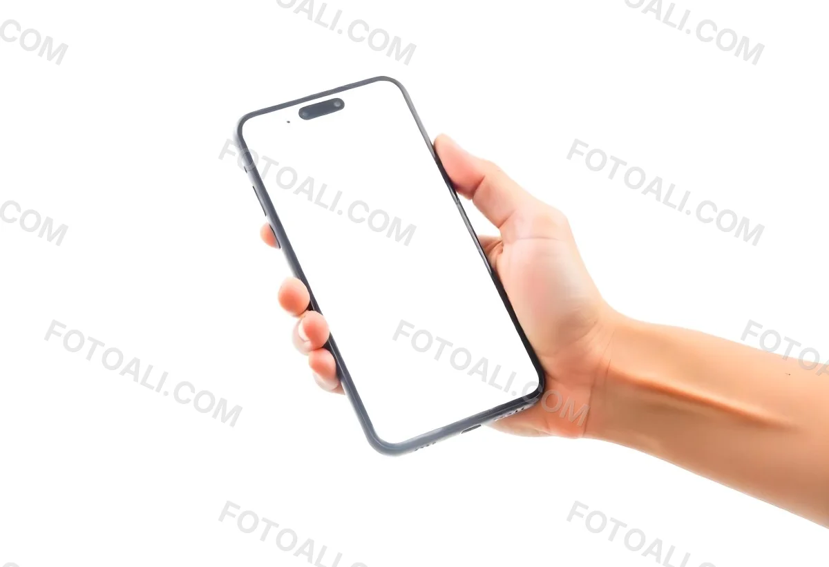 A Fair Skinned Hand Holding A White Smartphone With A Blank Black Screen Isolated On A Black Background 30 6a39
