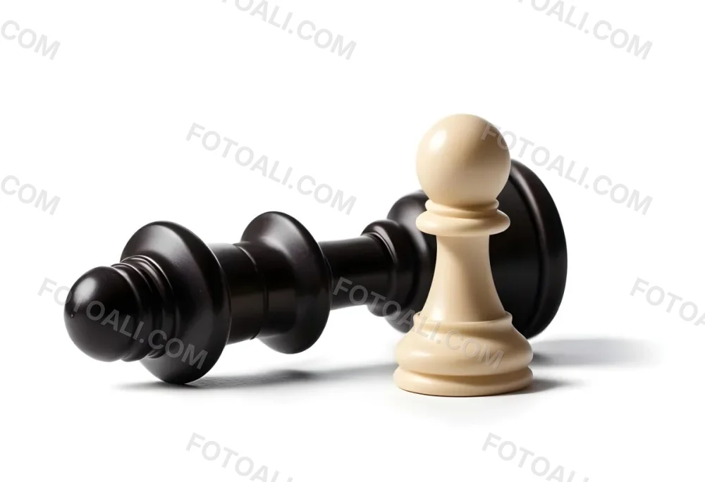A Fallen Black King Chess Piece Next To A White Pawn On A White Background Dramatic Lighting Studio Shot Victory Concept Strategy Game 3 80c9