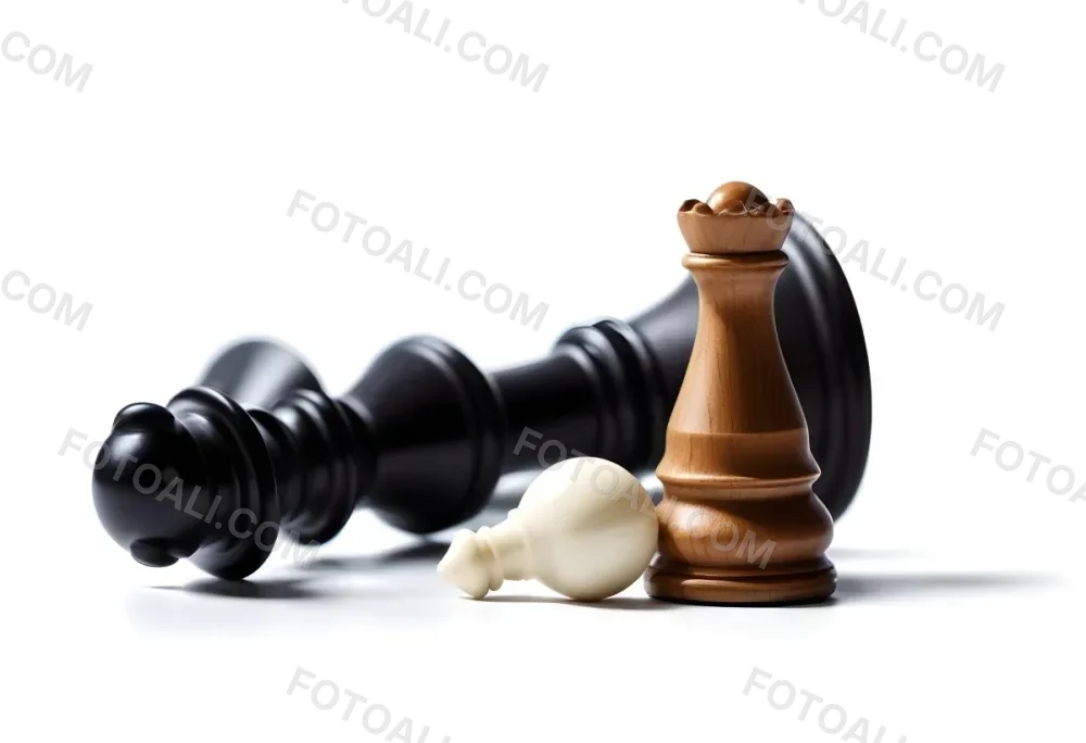 A Fallen Black King Chess Piece Next To A White Pawn On A White Background Dramatic Lighting Studio Shot Victory Concept Strategy Game 3 A5b9
