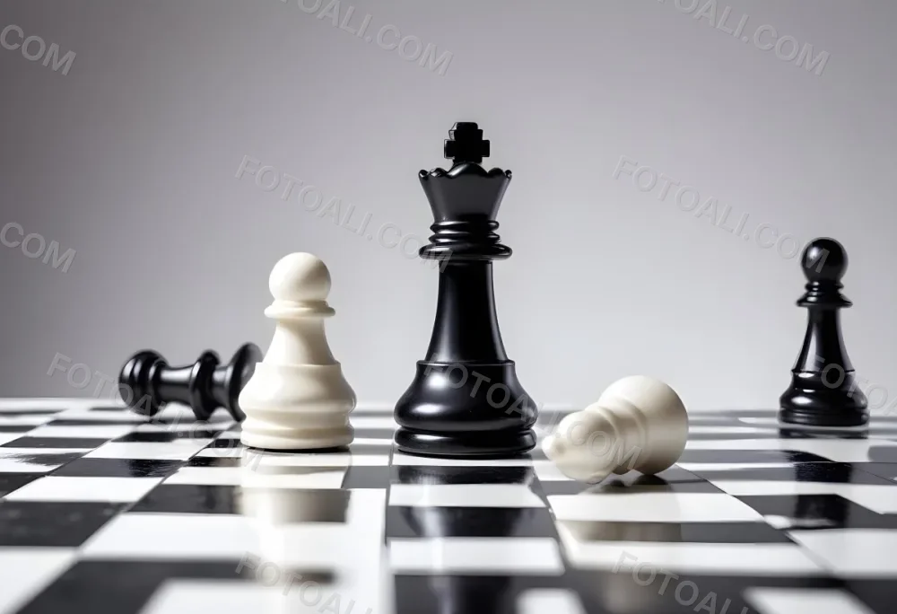 A Fallen Black King Chess Piece Next To A White Pawn On A White Background Dramatic Lighting Studio Shot Victory Concept Strategy Game 5 B0df