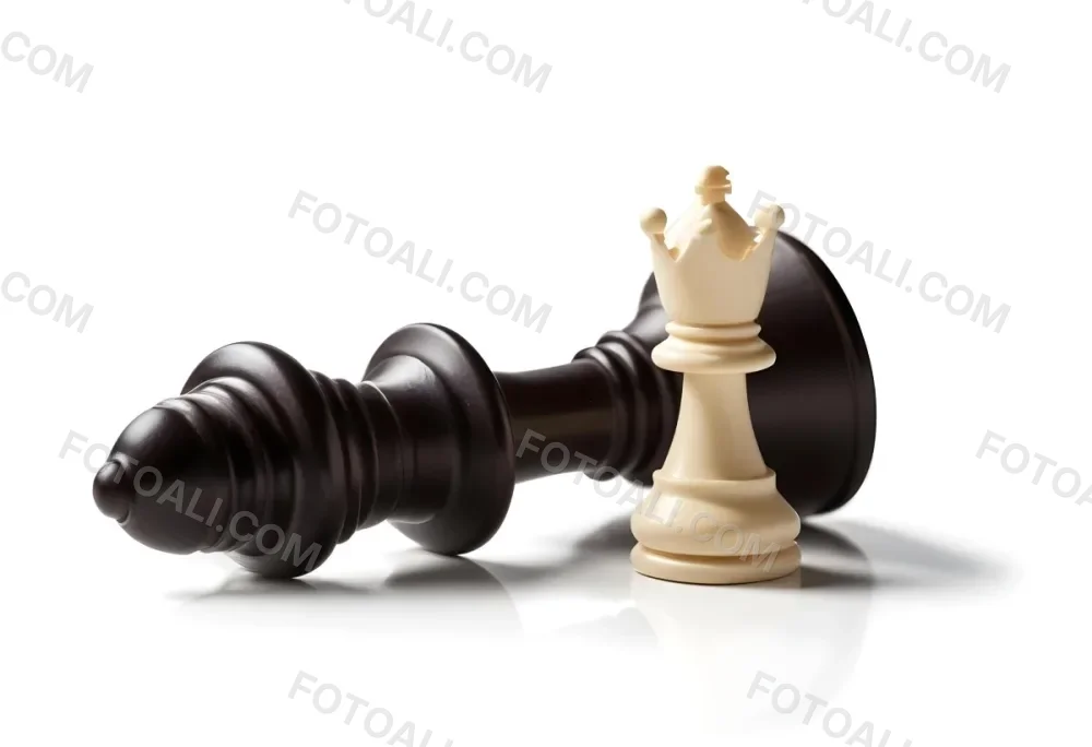 A Fallen Black King Chess Piece Next To A White Pawn On A White Background Dramatic Lighting Studio Shot Victory Concept Strategy Game 5 E1c9