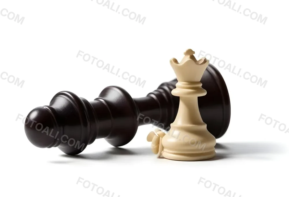 A Fallen Black King Chess Piece Next To A White Pawn On A White Background Dramatic Lighting Studio Shot Victory Concept Strategy Game 7 B4ea