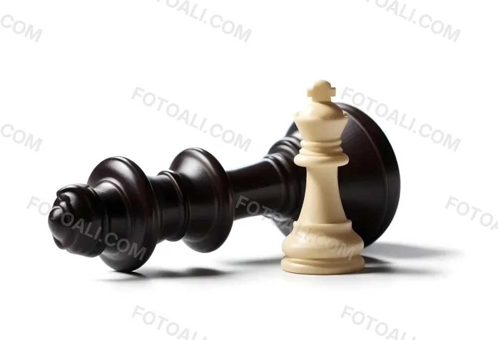 A Fallen Black King Chess Piece Next To A White Pawn On A White Background Dramatic Lighting Studio Shot Victory Concept Strategy Game 7 F6d7