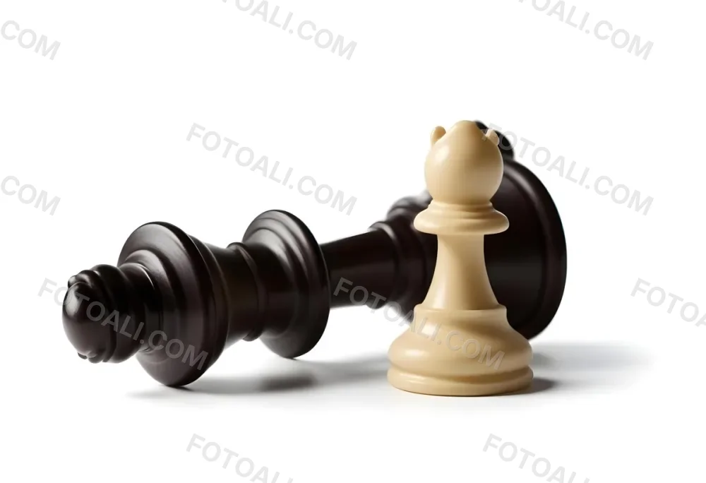 A Fallen Black King Chess Piece Next To A White Pawn On A White Background Dramatic Lighting Studio Shot Victory Concept Strategy Game 8 56fc
