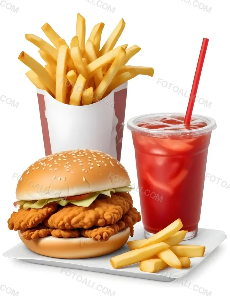 A Fast Food Meal Consisting Of A Fried Chicken Sandwich French Fries And A Red Soda Drink 39 Cb3a