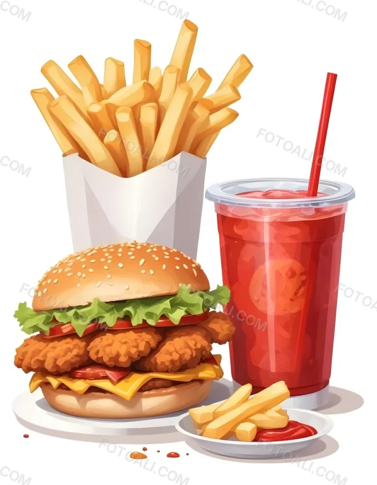 A Fast Food Meal Consisting Of A Fried Chicken Sandwich French Fries And A Red Soda Drink 59 6175