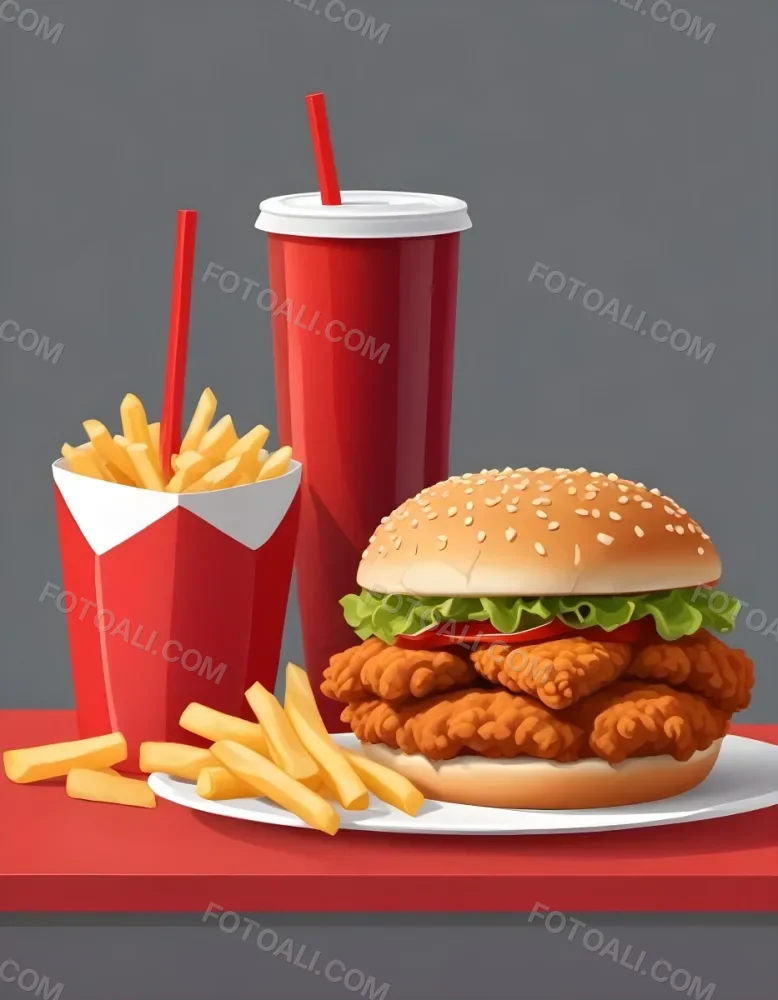 A Fast Food Meal Consisting Of A Fried Chicken Sandwich French Fries And A Red Soda Drink 72 4db4