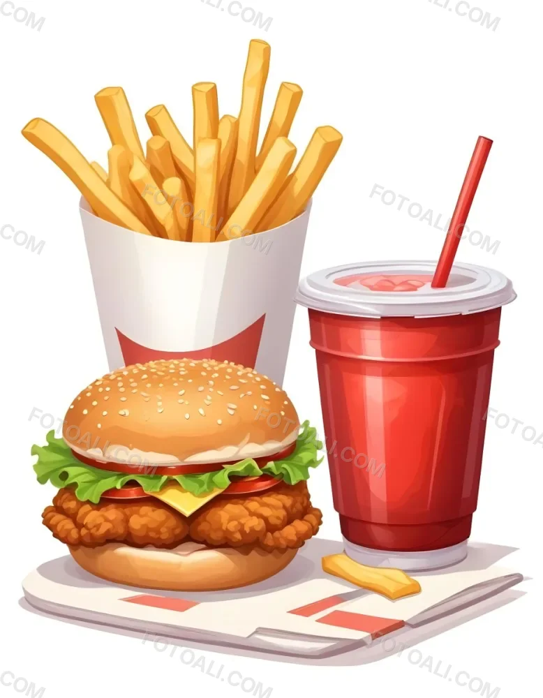 A Fast Food Meal Consisting Of A Fried Chicken Sandwich French Fries And A Red Soda Drink 76 3ca4