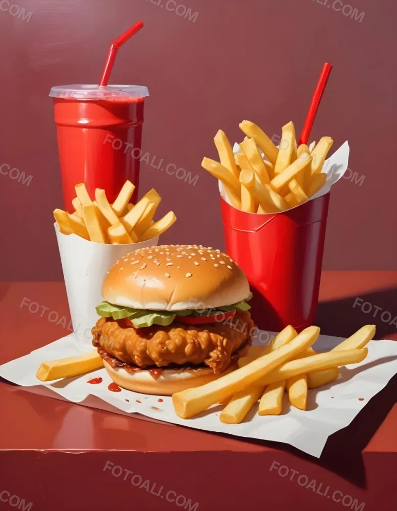 A Fast Food Meal Consisting Of A Fried Chicken Sandwich French Fries And A Red Soda Drink 79 Bef4