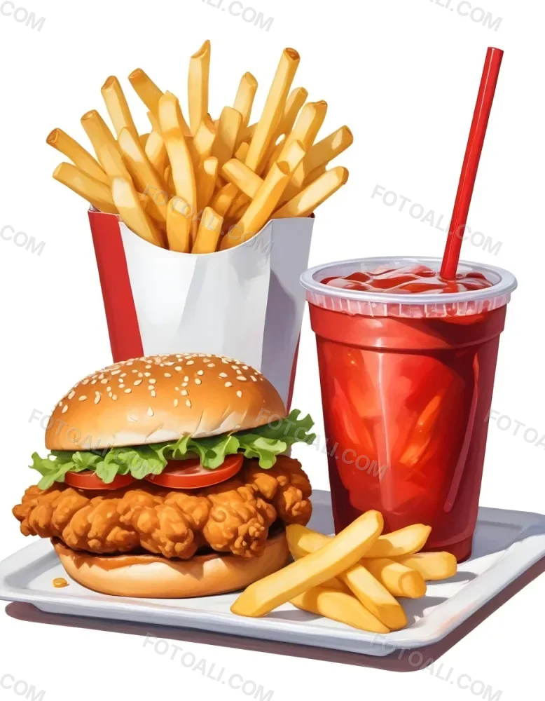 A Fast Food Meal Consisting Of A Fried Chicken Sandwich French Fries And A Red Soda Drink 84 8dac