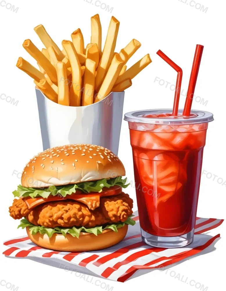 A Fast Food Meal Consisting Of A Fried Chicken Sandwich French Fries And A Red Soda Drink 86 425b