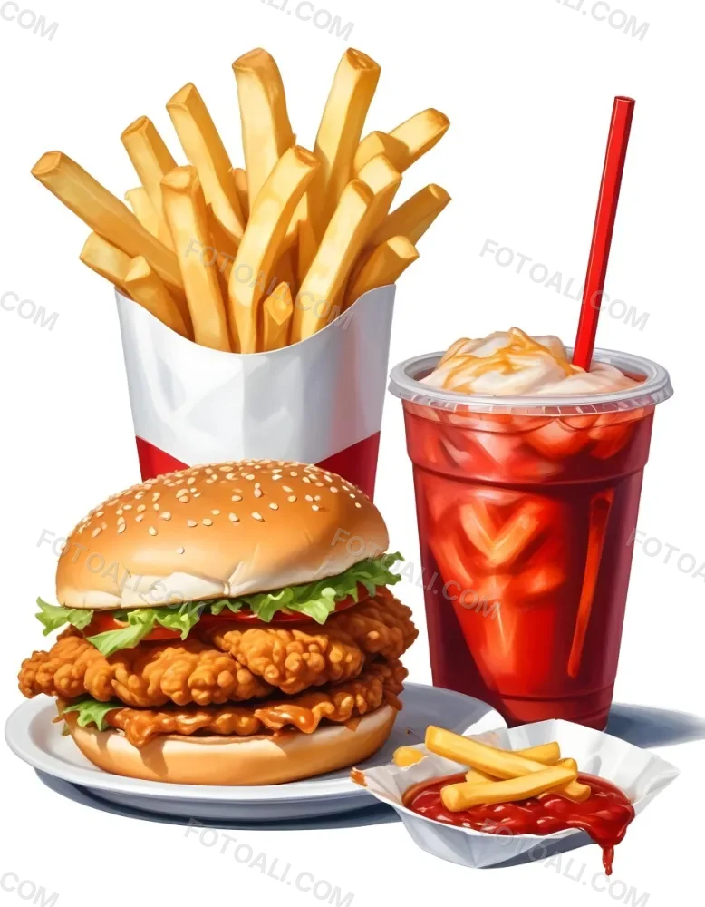 A Fast Food Meal Consisting Of A Fried Chicken Sandwich French Fries And A Red Soda Drink 88 35e8
