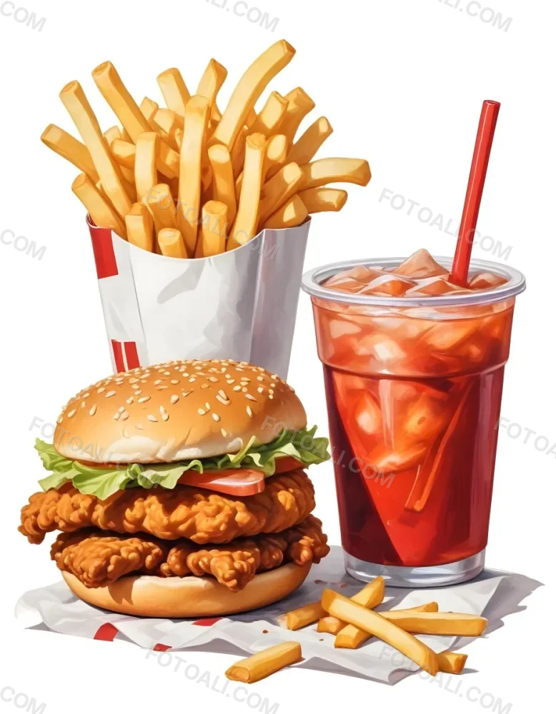 A Fast Food Meal Consisting Of A Fried Chicken Sandwich French Fries And A Red Soda Drink 89 5bb9