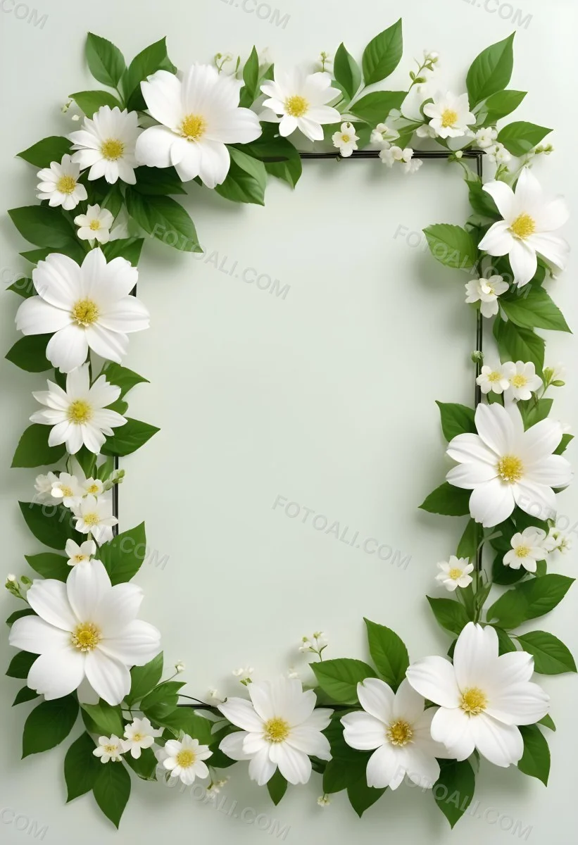 A Floral Frame With White Flowers And Green Leaves On A Light Background 13 Add8