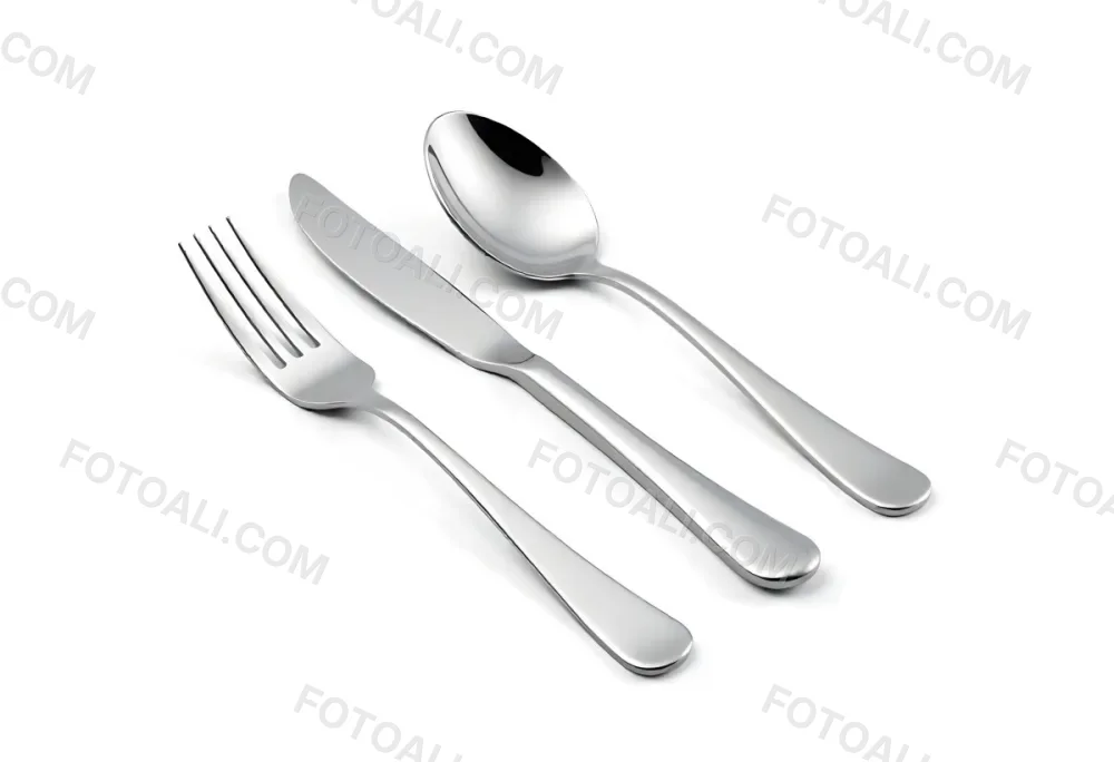 A Fork A Knife And A Spoon Made Of Stainless Steel On A White Background 18 9636