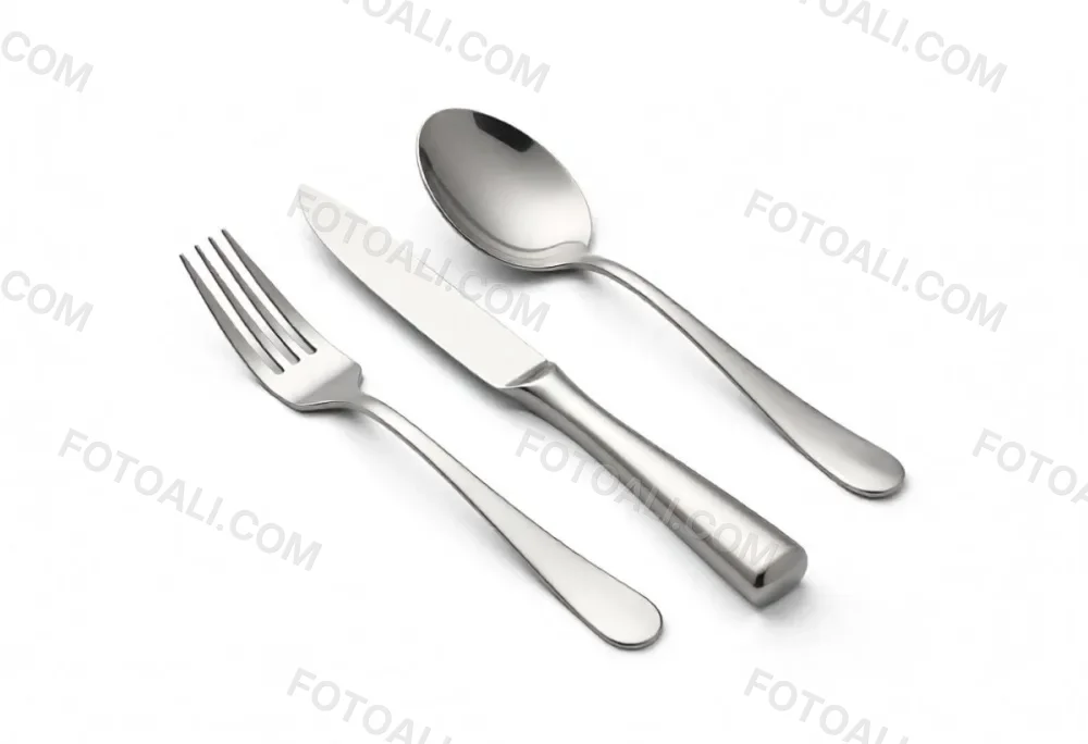 A Fork A Knife And A Spoon Made Of Stainless Steel On A White Background 4 09b0