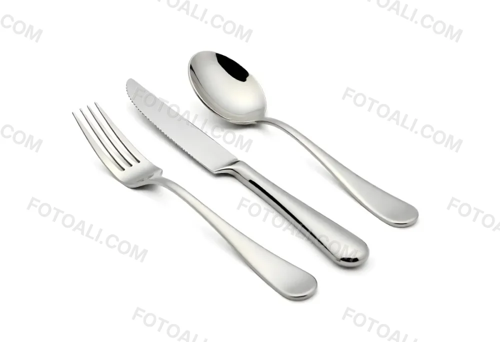 A Fork A Knife And A Spoon Made Of Stainless Steel On A White Background 6 019a