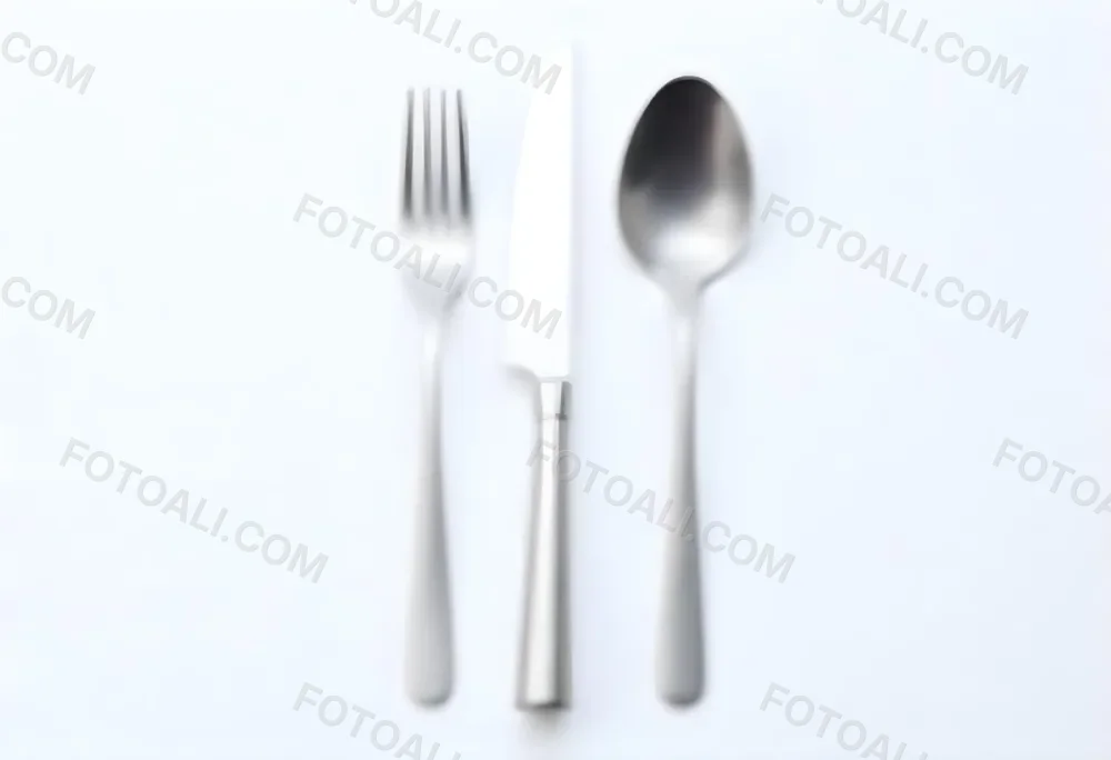 A Fork A Knife And A Spoon Made Of Stainless Steel On A White Background 8 56ae