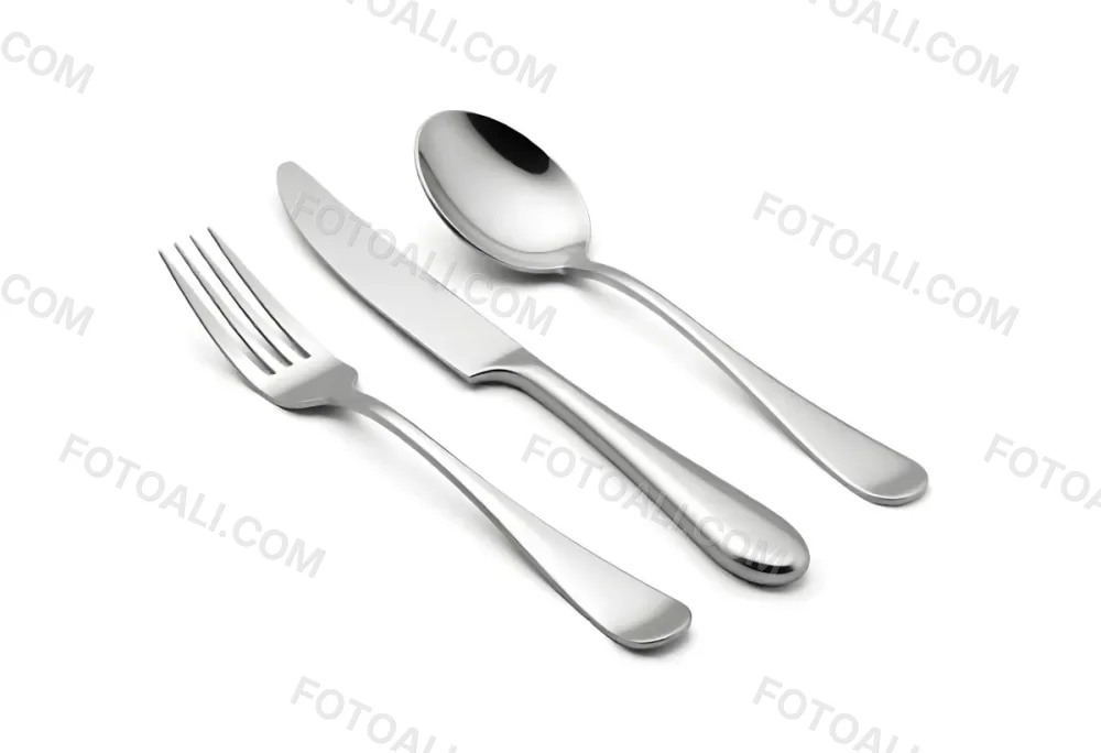 A Fork A Knife And A Spoon Made Of Stainless Steel On A White Background 9 Ebf7