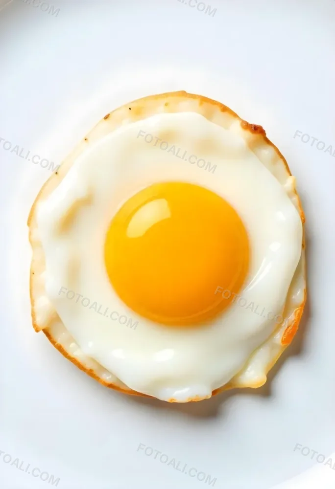 A Fried Egg With A Bright Yellow Yolk And Translucent White On A White Surface Top Down View Studio Lighting Food Photography 12 5174