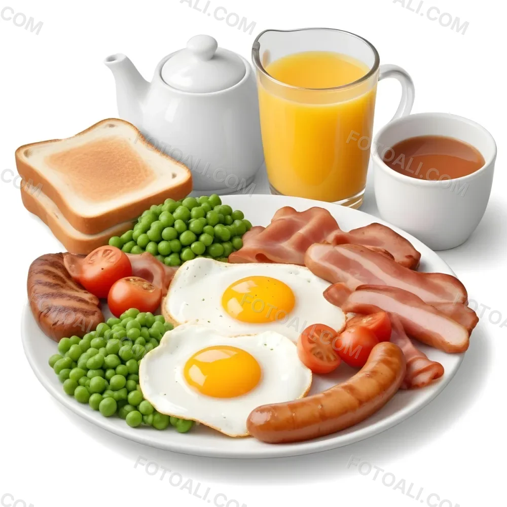 A Full English Breakfast With Fried Eggs Bacon Sausages Baked Beans Toast And Orange Juic 6 1680