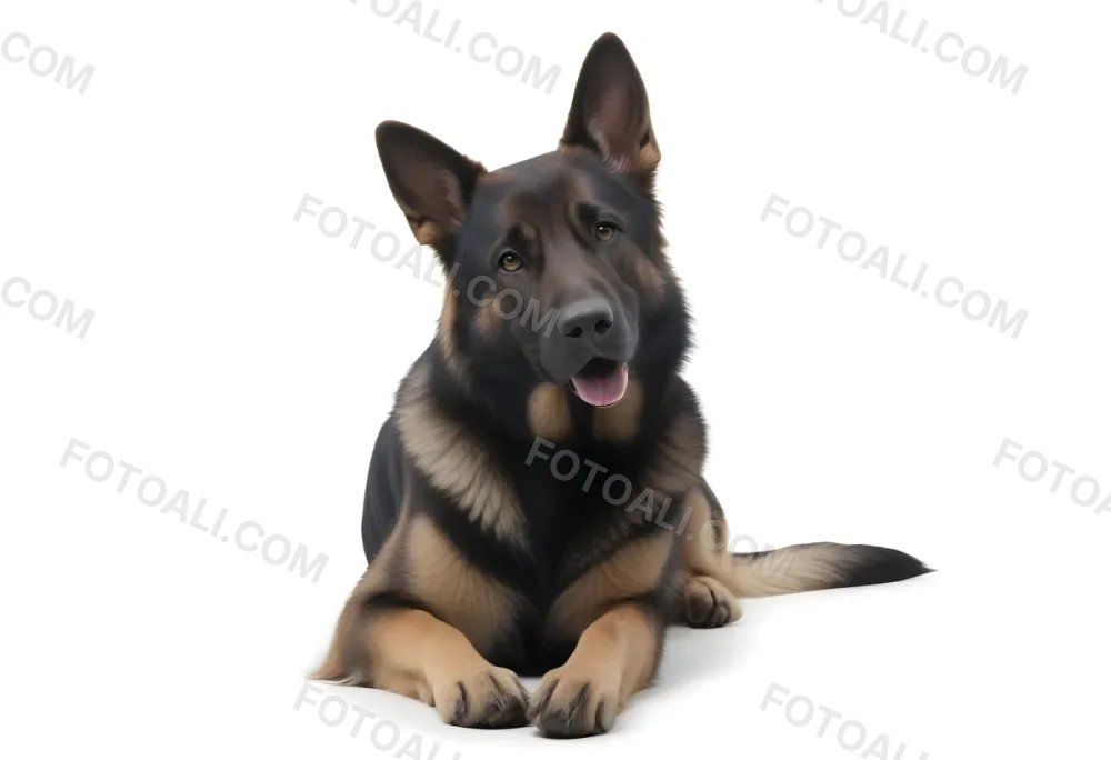A German Shepherd Dog Approximately 5 Years Old With A Black And Tan Coat Sitting On A White Background 54 A76b