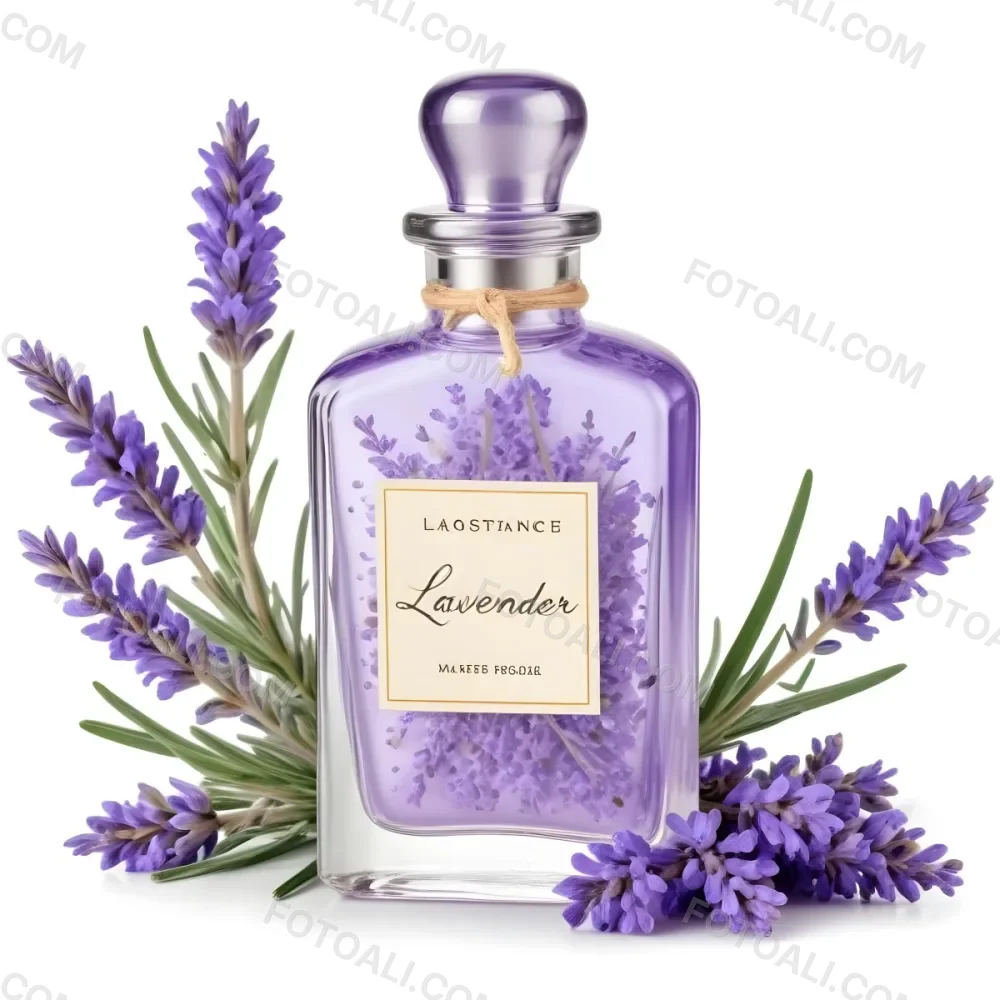 A Glass Bottle Of Lavender Perfume Surrounded By Fresh Lavender Flowers 11 92b6