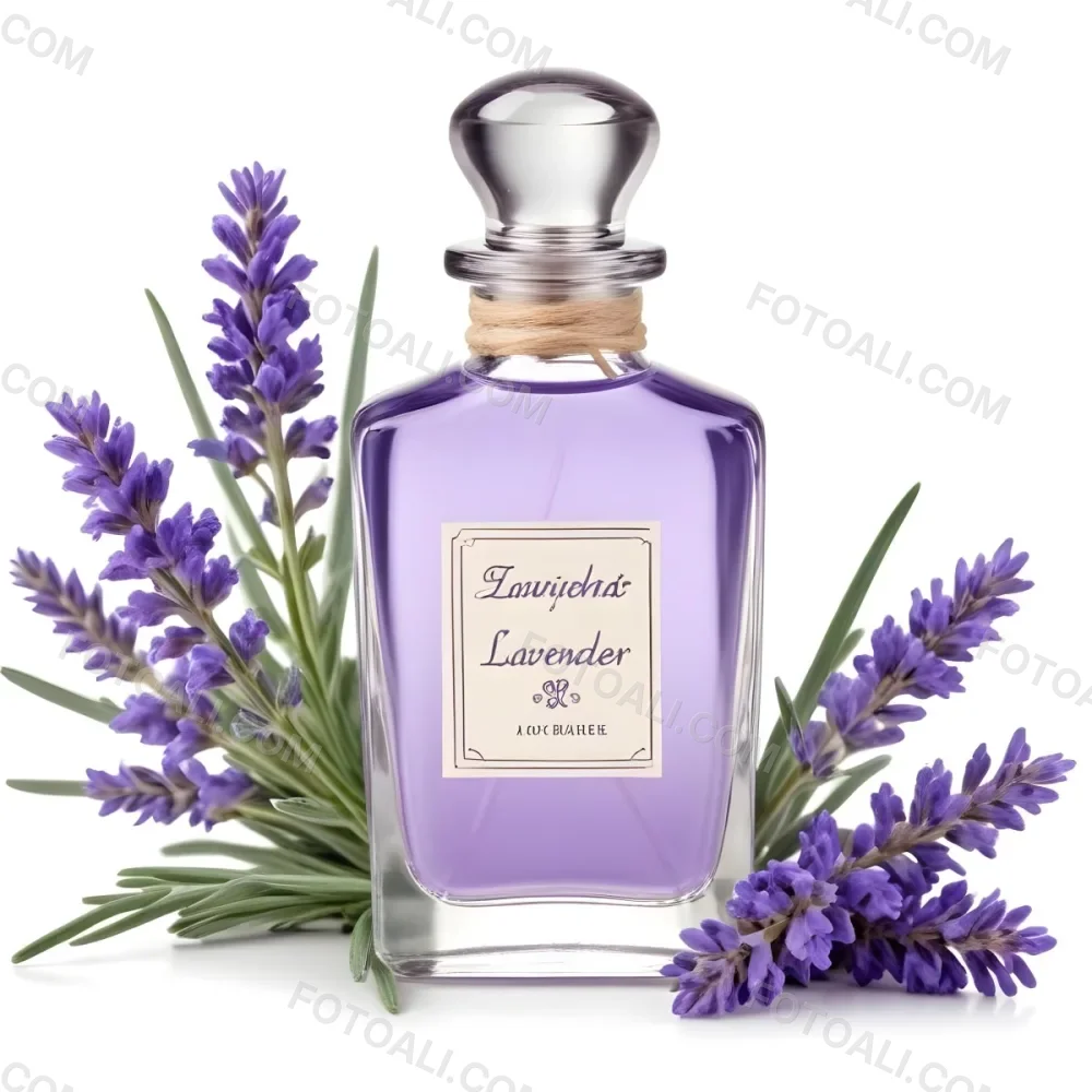 A Glass Bottle Of Lavender Perfume Surrounded By Fresh Lavender Flowers 4 1c6b