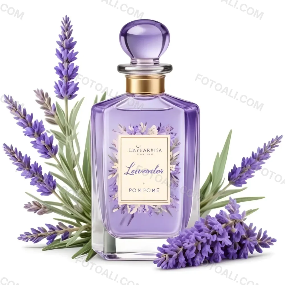 A Glass Bottle Of Lavender Perfume Surrounded By Fresh Lavender Flowers 5 8149