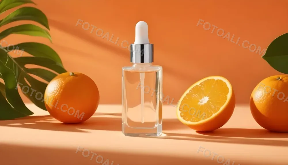 A Glass Bottle Of Orange Colored Facial Serum Or Oil With A Dropper Surrounded By Fresh Orange Slices On A Orange Background 1 9301
