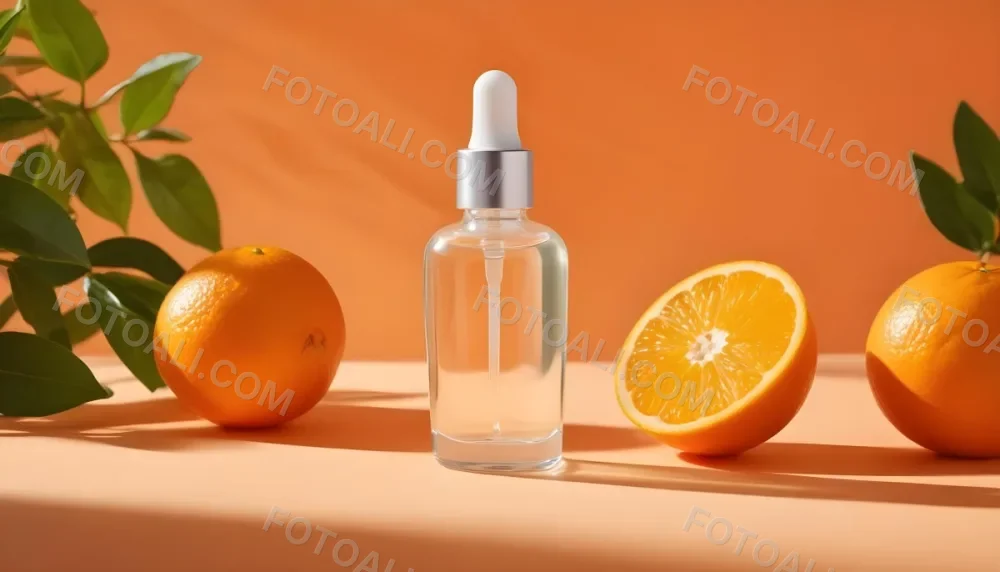 A Glass Bottle Of Orange Colored Facial Serum Or Oil With A Dropper Surrounded By Fresh Orange Slices On A Orange Background 19 0cbf