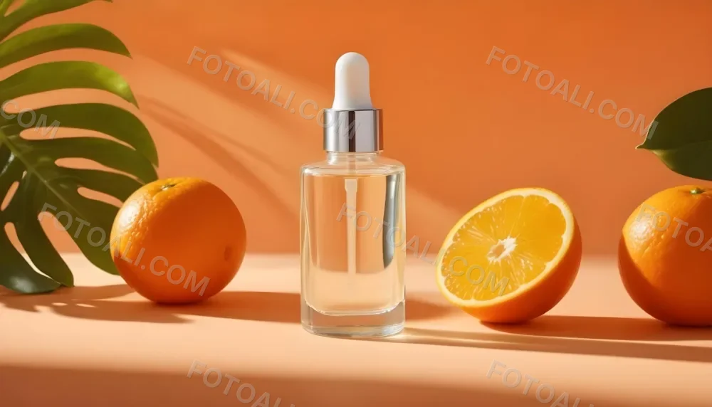 A Glass Bottle Of Orange Colored Facial Serum Or Oil With A Dropper Surrounded By Fresh Orange Slices On A Orange Background 20 35e5