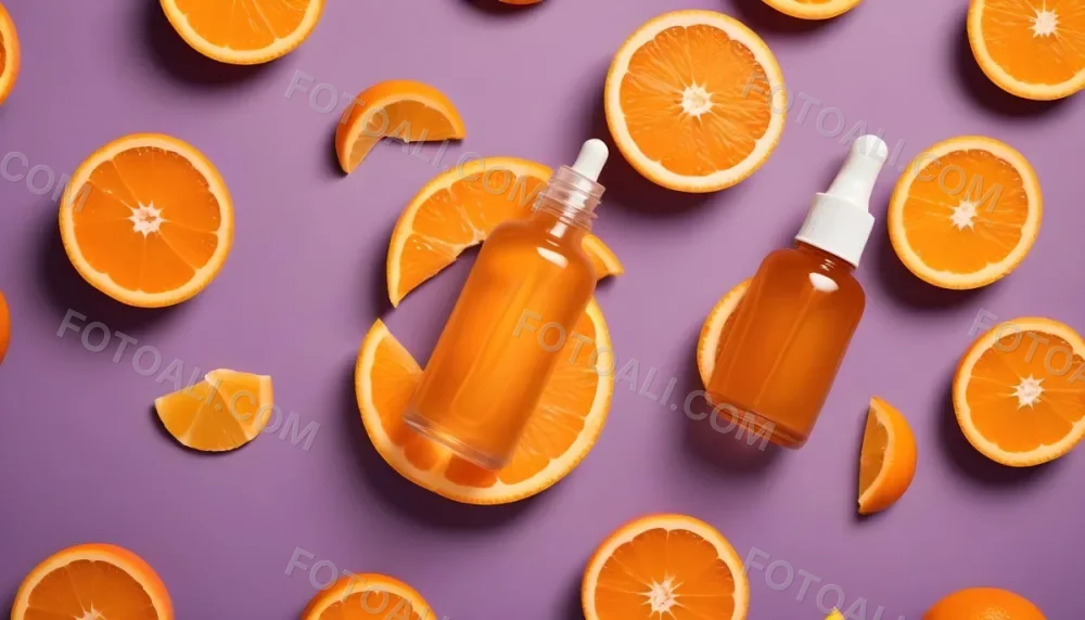 A Glass Bottle Of Orange Colored Facial Serum Or Oil With A Dropper Surrounded By Fresh Orange Slices On A Orange Background 4 A7ba