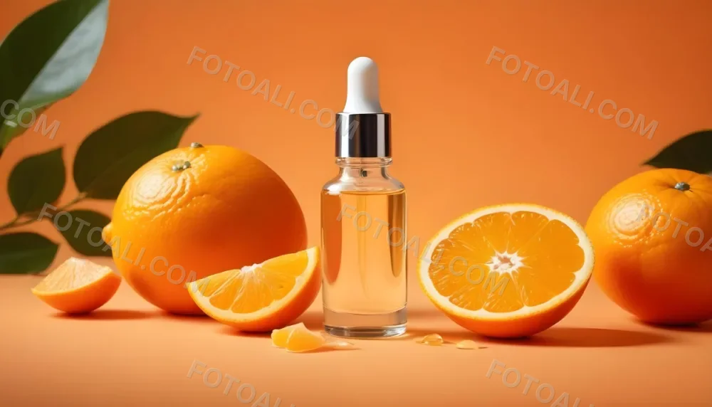 A Glass Bottle Of Orange Colored Facial Serum Or Oil With A Dropper Surrounded By Fresh Orange Slices On A Orange Background 8 99d0