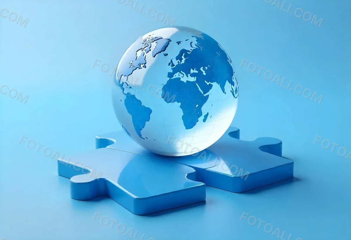 A Glass Globe On Top Of A Blue Puzzle With A Missing Piece Concept Of Global Business And Problem Solving 1 F251