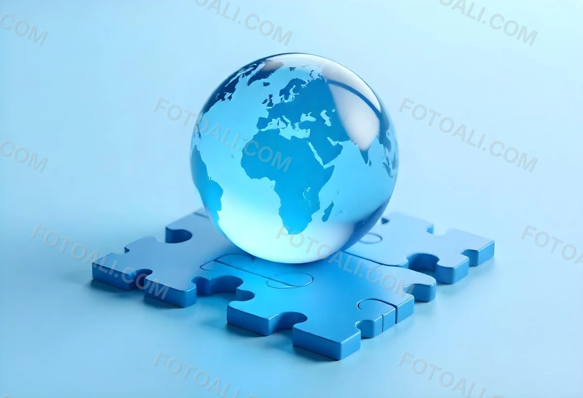 A Glass Globe On Top Of A Blue Puzzle With A Missing Piece Concept Of Global Business And Problem Solving 13 51d9