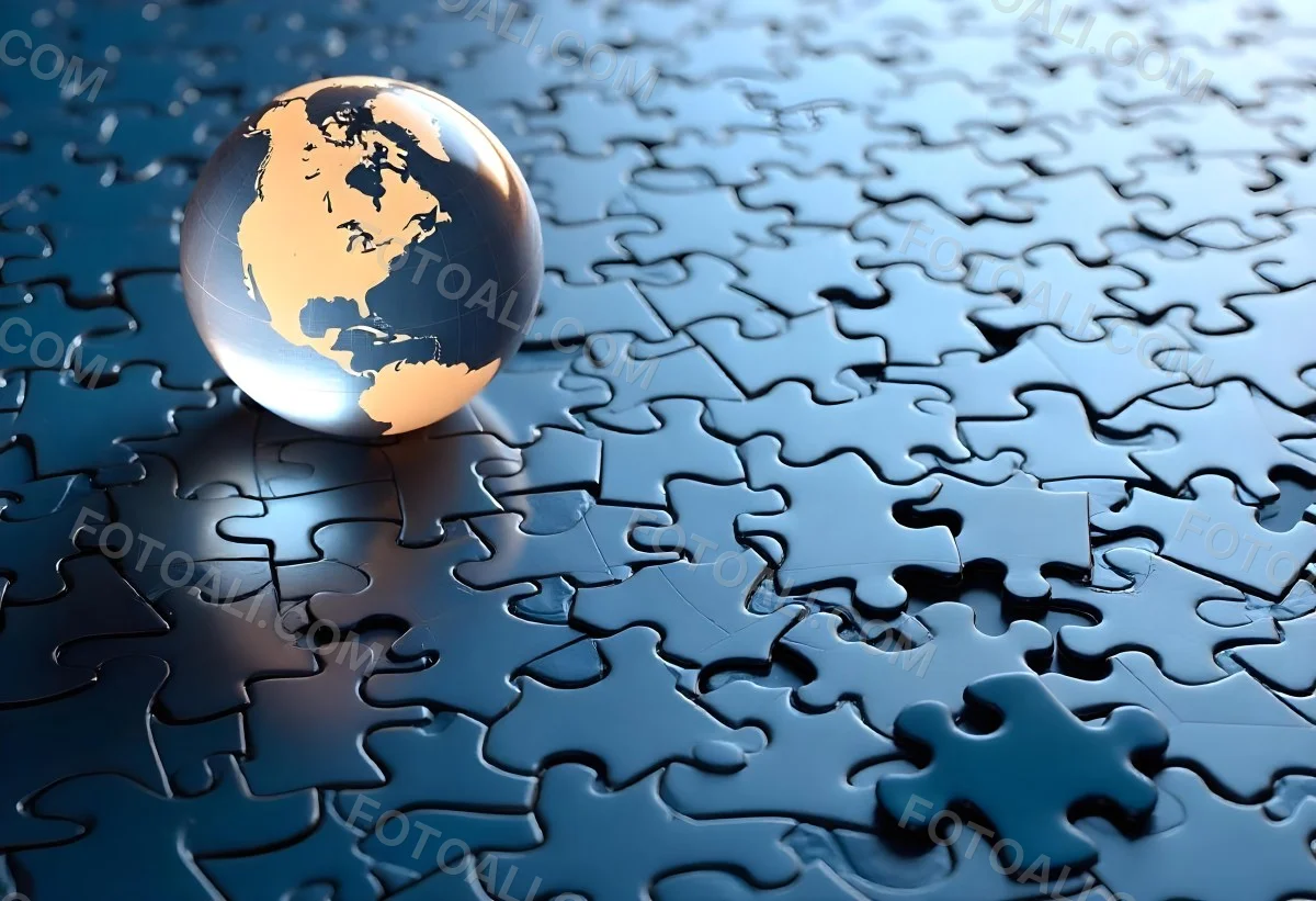 A Glass Globe On Top Of A Blue Puzzle With A Missing Piece Concept Of Global Business And Problem Solving 15 9b3f