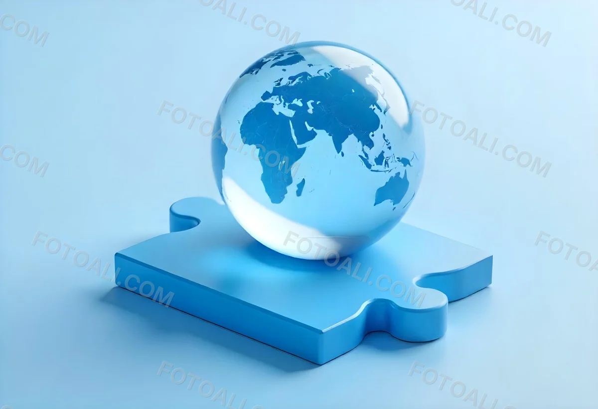 A Glass Globe On Top Of A Blue Puzzle With A Missing Piece Concept Of Global Business And Problem Solving 2 1c07
